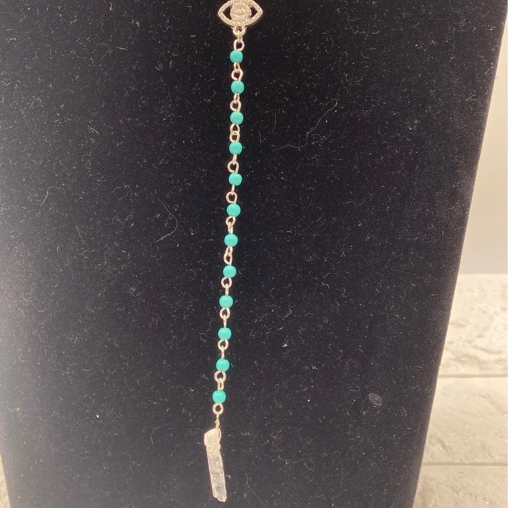 Evil Eye Beads Pendant Necklace Womens Turquoise Beads Silver Tone Handmade Jewe